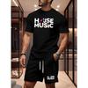 European Size Men's Summer T-Shirt , House Music Graphic Element Men's Versatile  , Casual Short-Sleeve Top, Trendy Casual Sportswear