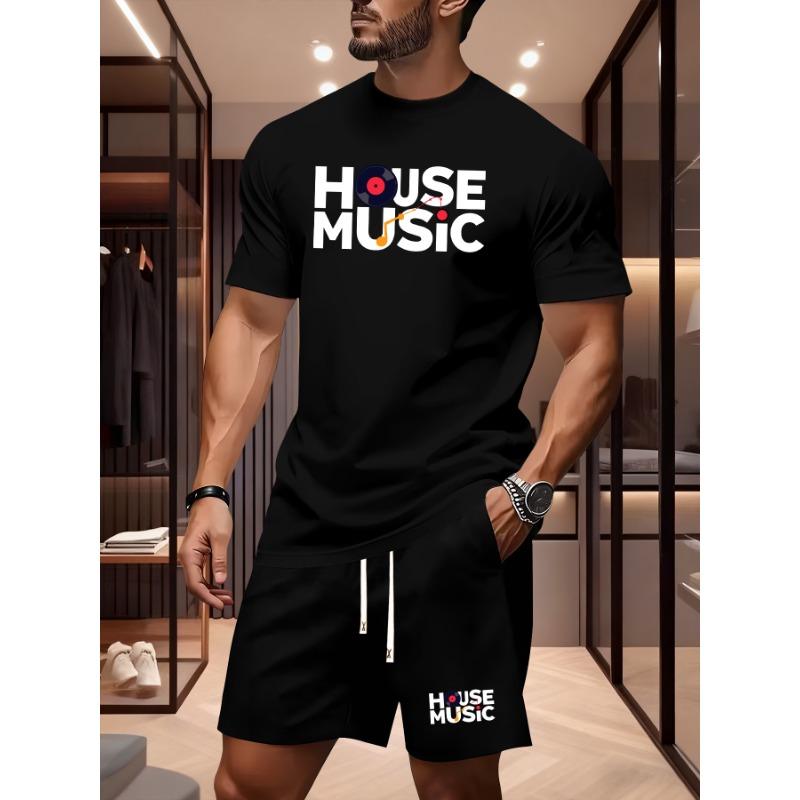European Size Men's Summer T-Shirt , House Music Graphic Element Men's Versatile , Casual Short-Sleeve Top, Trendy Casual Sportswear