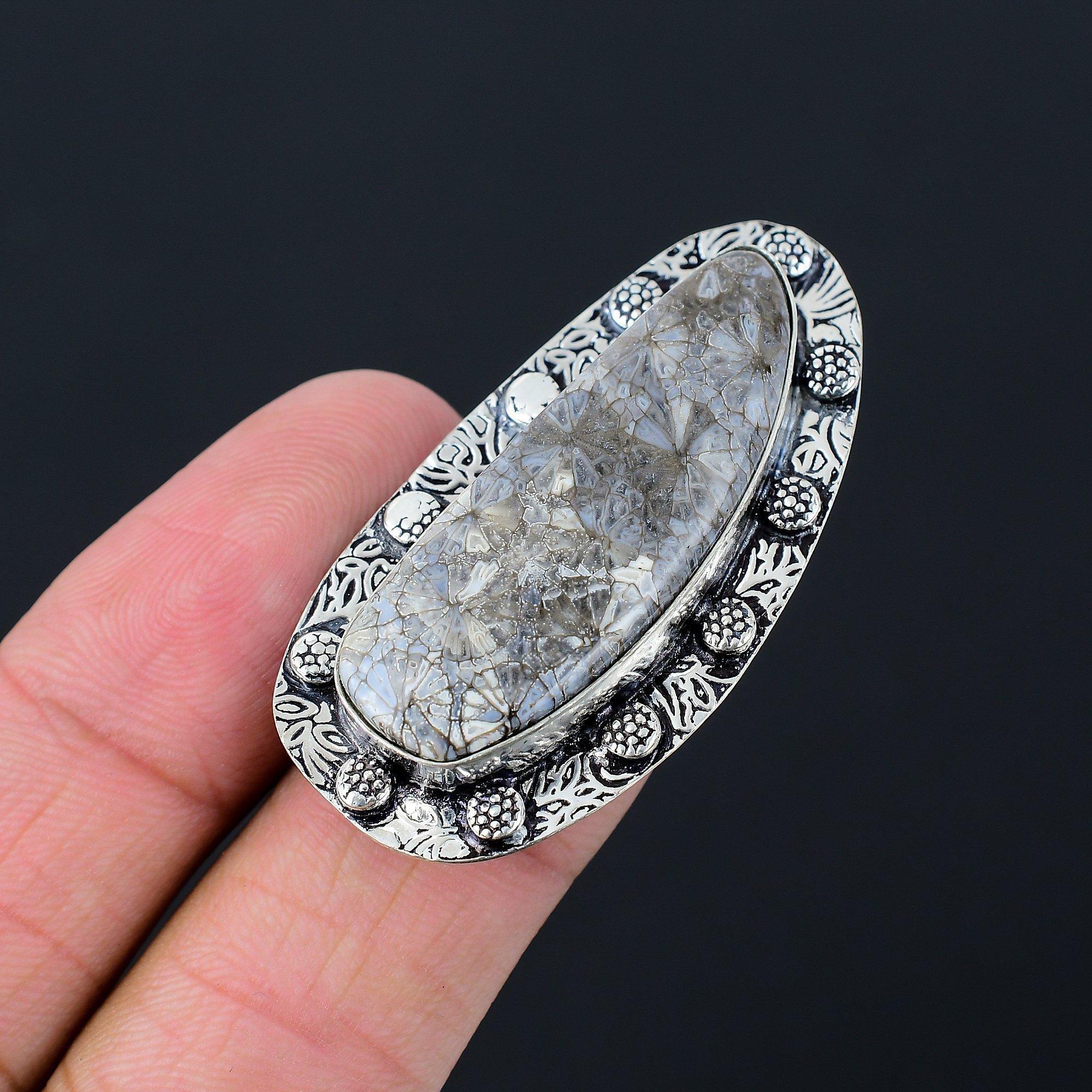 Mothers day Deal Fossil Coral Stone Stackable New Ring Jewelry 925 Silver US 6.5 6.5