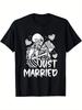 Just Married Halloween Skeleton Bride And Groom Wedding T-Shirt Summer Comfortab