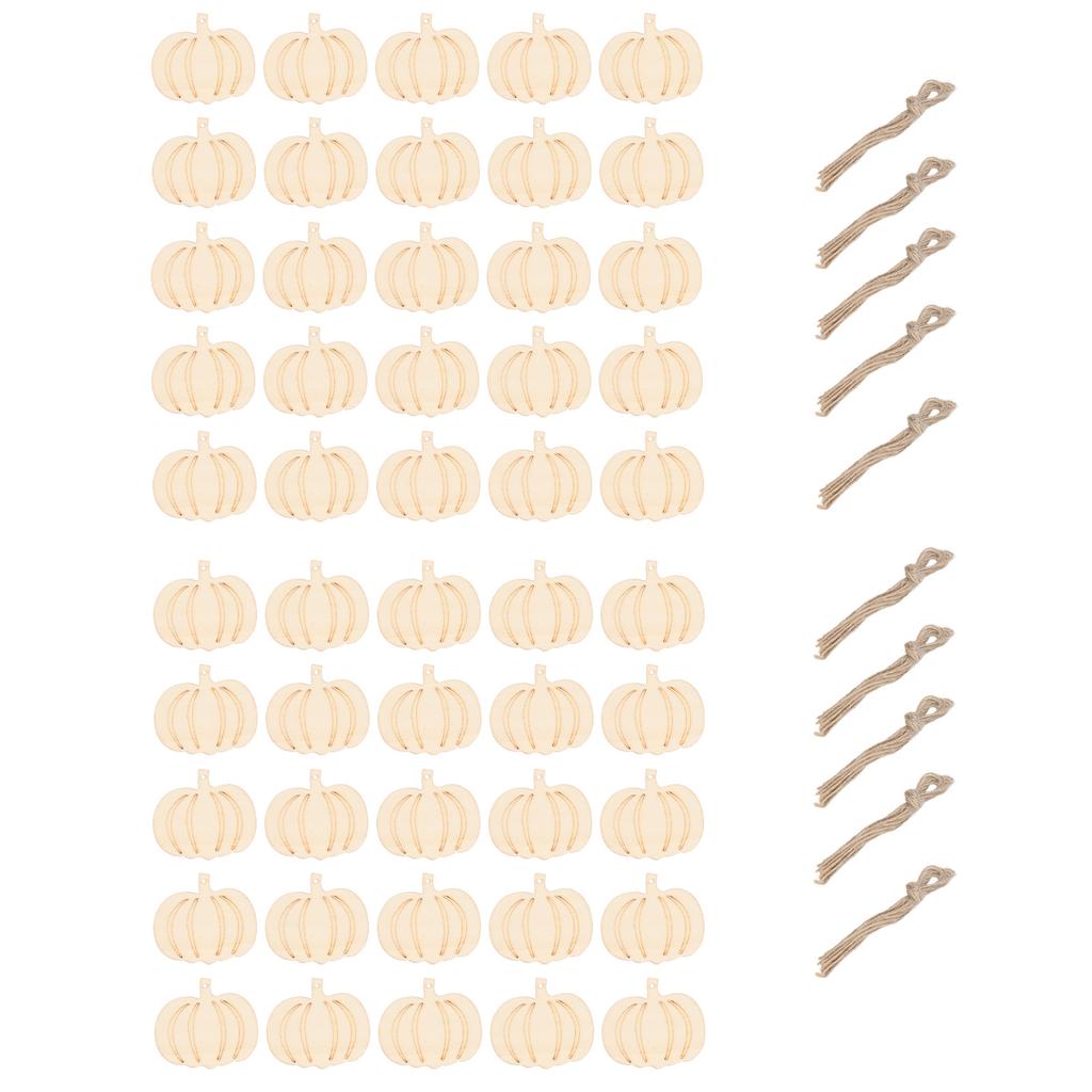 50 Sets Holz Kürbis Ausschnitt Unbemalt DIY Wunderschön Geschnitzte Synthetikholz Kürbisse mit Hanfseil für Partydeko