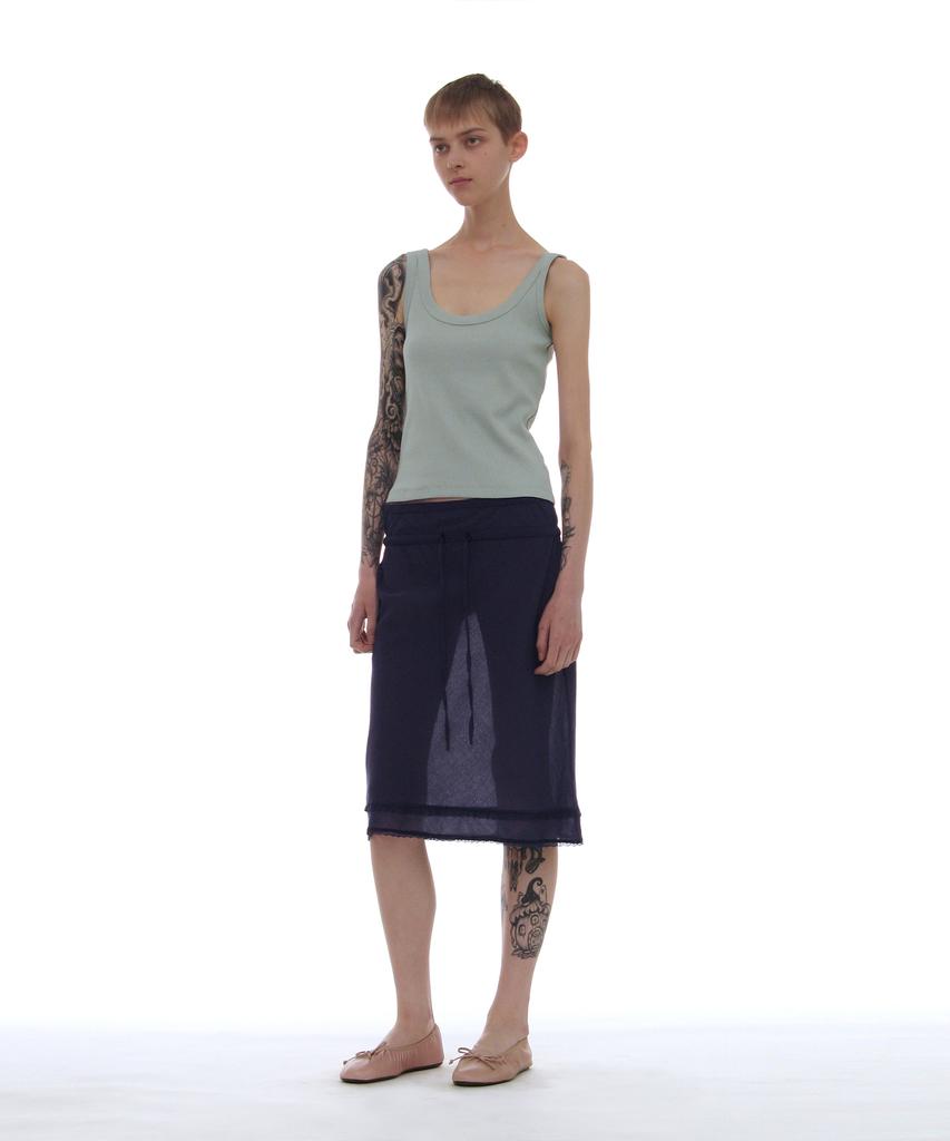 Partimento Woman Pwc Lace Trim Overlay Midi Skirt_Navy