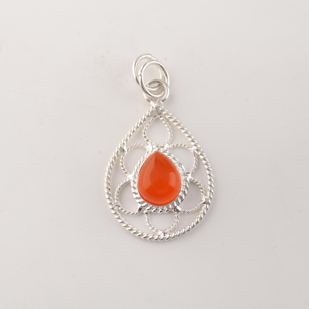 Carnelian Gemstone 925 Stamped Silver Handmade Jewelry Pendant 1.40" Gift For Her PP-19-25