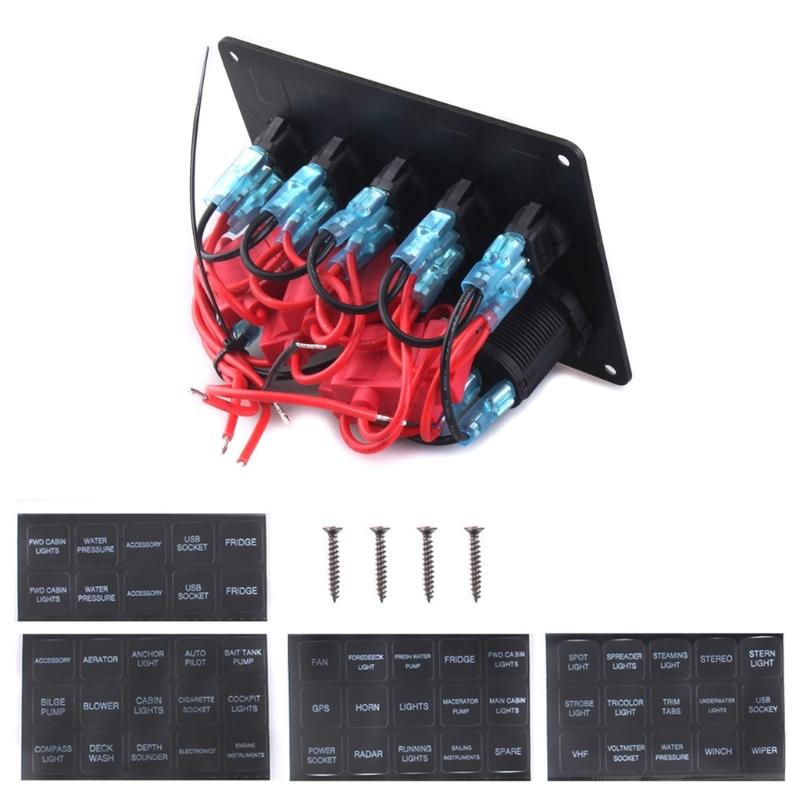 12V 24V 5 Taste LED-Panel Licht Toggle USB Gauge Für Auto Marine Boot Lkw Anhänger Wohnwagen Zubehör