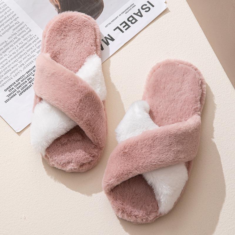 Fashion Casual Fluffy Women's Home Slippers Flats Luxury Designer Woman Shoes Winter Elegant Plush Footwear Indoor Fuzzy Fur Slides Soft