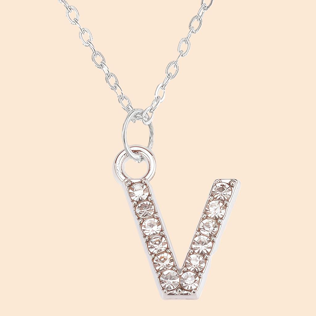 Shining Zircon A-Z Letter Pendant Necklace 26 Initial Alphabet Clavicle Chain For Women Valentine's Day Party Jewelry Gift