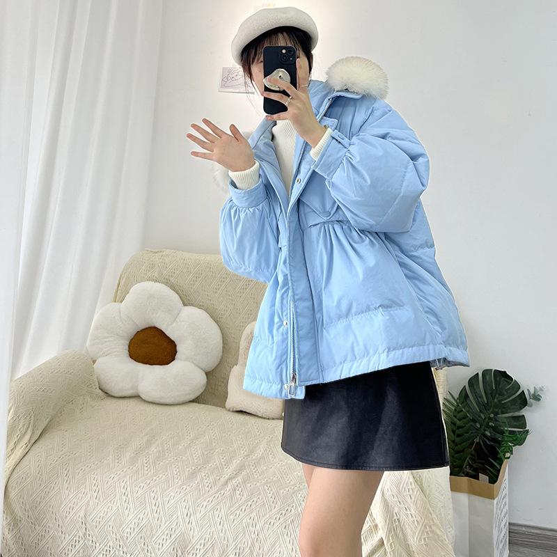 

Fox big fur collar down jacket women s 2025 winter new thickened loose meat covering warm white duck down jacket M