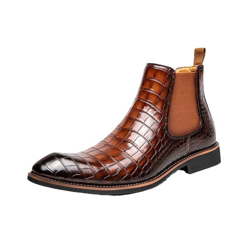 2025 Autumn and Winter Men's Shoes Retro Trend Chelsea Boots High-top Large Size Leather Short Boots Fashionable European and American 6812 Boots