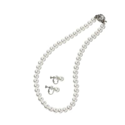 Garantie Perlenkette und Ohrringe Set Perle Hergestellt in Japan Natürliche Muschelperle 8mm Perlen Produktion 10 Größen Auswahl an Etuis Weiß Grau Schwarz