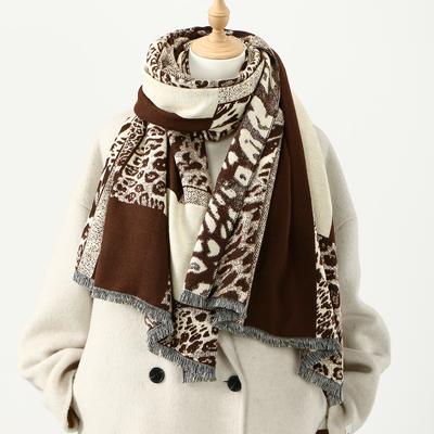 Luxuriöser Pashmina-Schal mit Leopardenmuster Fransen Stola Frau Winter Warm Schal Imitat Kaschmir Halstuch Stirnband Schals