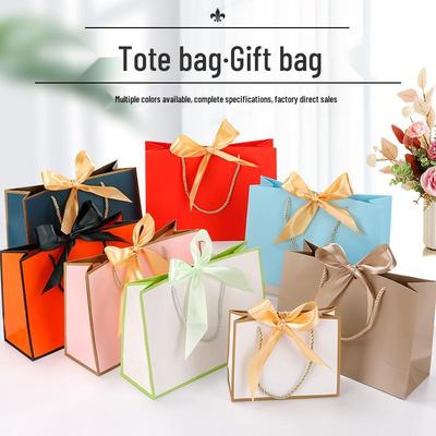 Handbag with Bow Ribbon - Gift, Shopping, and Makeup Paper Bag