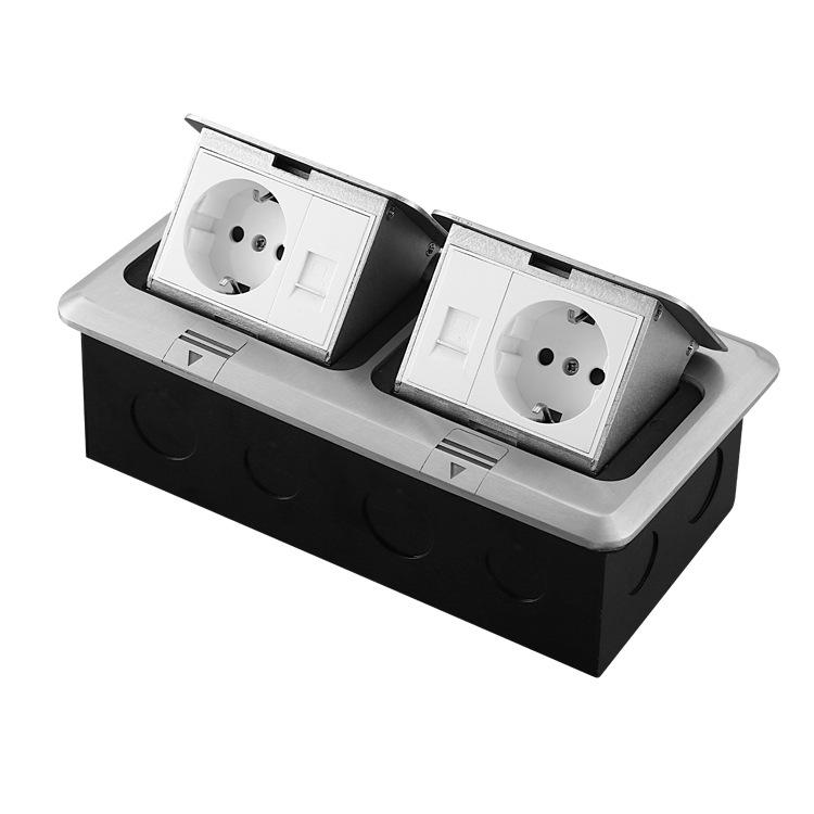 Aluminum Alloy Pop-up Multifunctional Floor Socket with USB and German Standard Network Ports