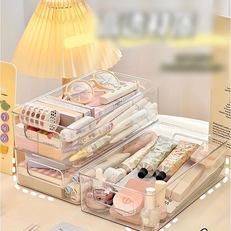 1pc Portable Desktop Storage Box, Transparent Storage Basket For Cosmetic, Stationary, Toiletry, Medicine And Sundries