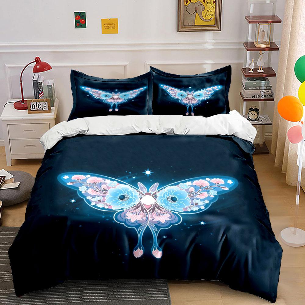 Floral Butterfly Art Decor Set Bedding Set with 1 Duvet Cover 2 Pillowcases Single Double King Queen, Gift