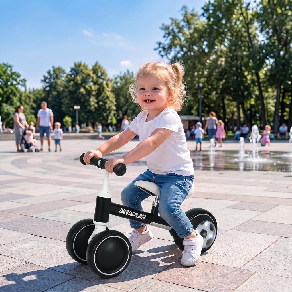 Balance Bike for Kids 1-2 Years, Toddler Bike with Adjustable Seat and Lighting Rear Wheels for Boys and Girls, Black