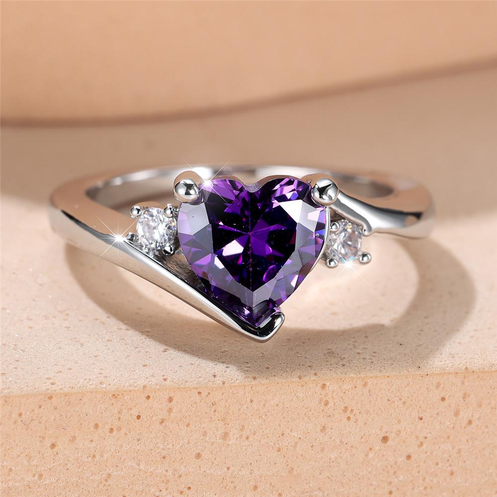 Trendy Red Purple White Zircon Love Heart Vintage CopperColor Wedding Bands Engagement Rings For Women Jewelry