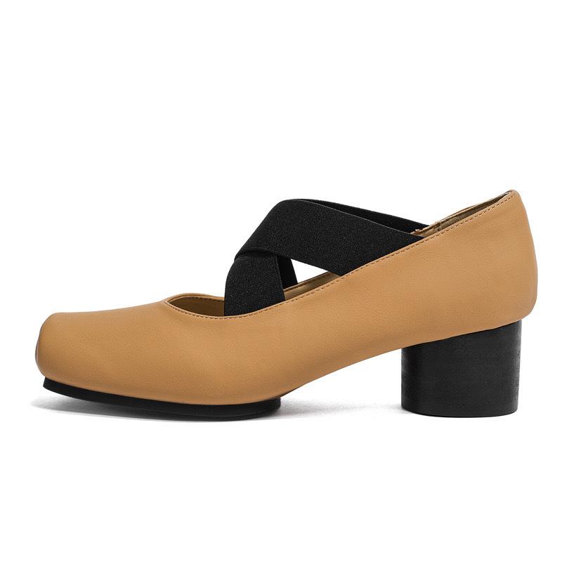 Sheepskin Grape Mom High Heel Single Shoes Women's Vintage Cross Strap Mary Jane Shoes Square Head Pig Nose Thick Heel Ballet Shoes