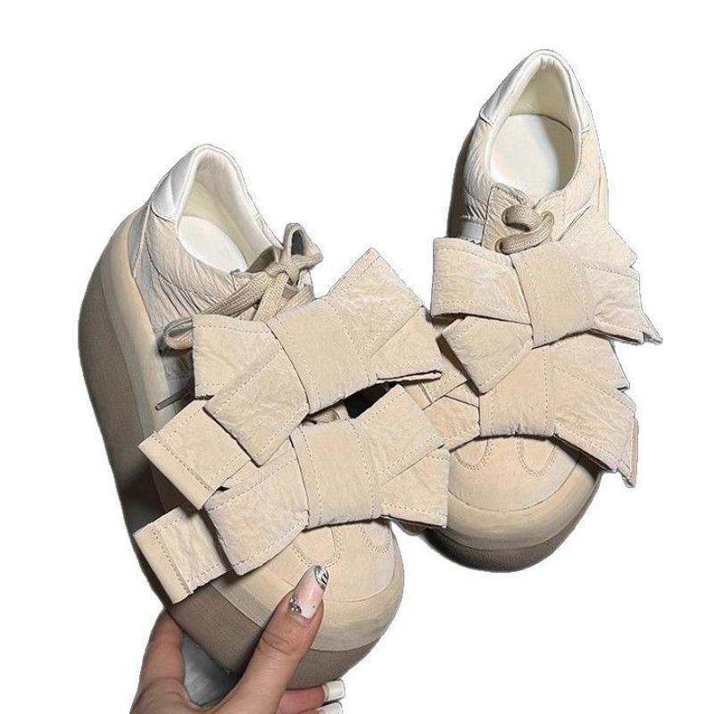 Bow Lace-up Muffin Platform Women's Versatile Small Height Increase Casual Shoes Board Shoes Single Shoes Tide