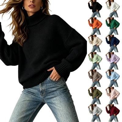 Dam Casual Färgglad Turtleneck Långärmad Stickad Pullovertröja för Vardagsbruk