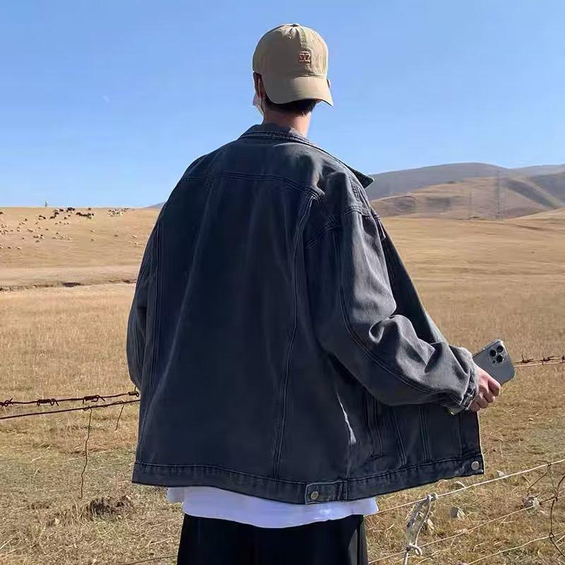 Men's Oversized Denim Jacket Casual Pocket Detail Button Down Streetwear Outerwear