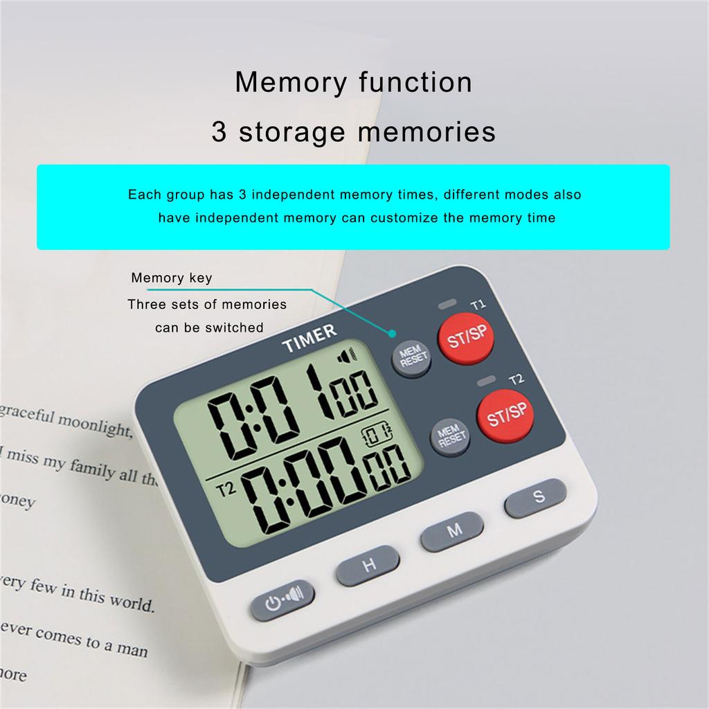 2 Channels Timer ABS with Magnetic Back Portable for Cooking Exercise and Classroom Activity for Countdown/Countup Use