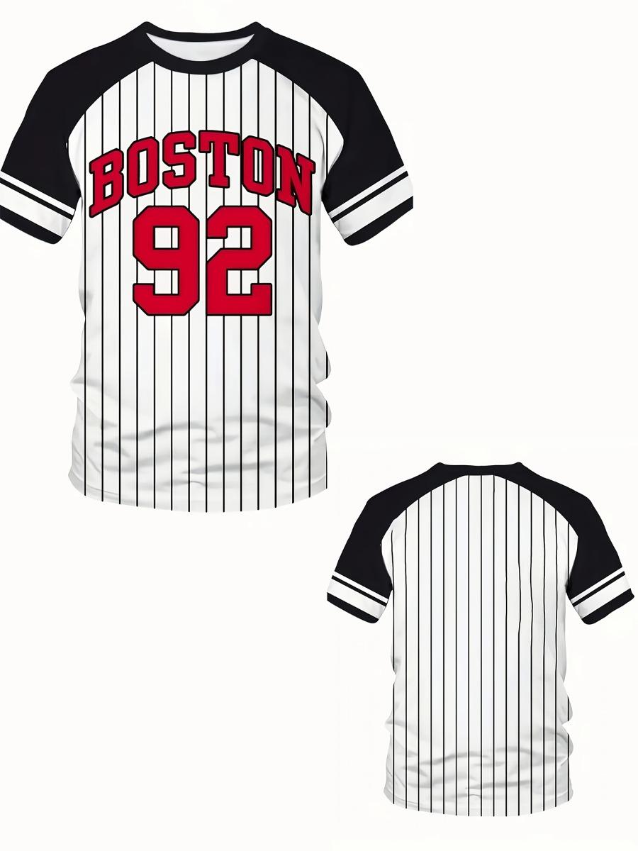 

Летняя мужская футболка с коротким рукавом в полоску Boston 92, 3D-печать, спортивный повседневный топ, повседневная, удобная, дышащая, быстросохнущая 6XL