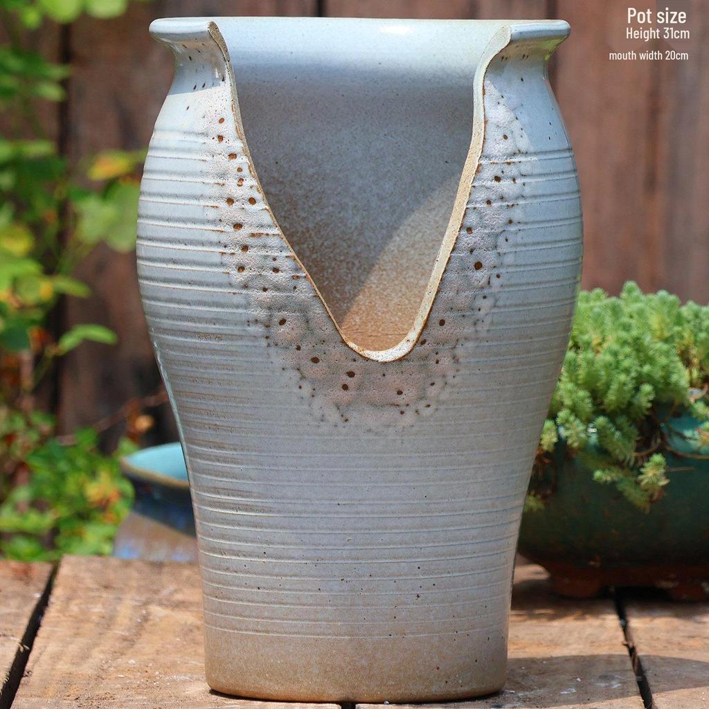 Handmade Double Ear Ceramic Succulent Flower Pot with Cutouts