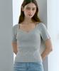 210EDIT Ribbed Heart Neck Short Sleeve Knit [Mint]_Ze2Sw505
