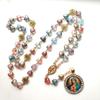Multi-color Prayer Pendant Retro Mary Necklace Trendy Rosary Beads Chains Jewelry Gift