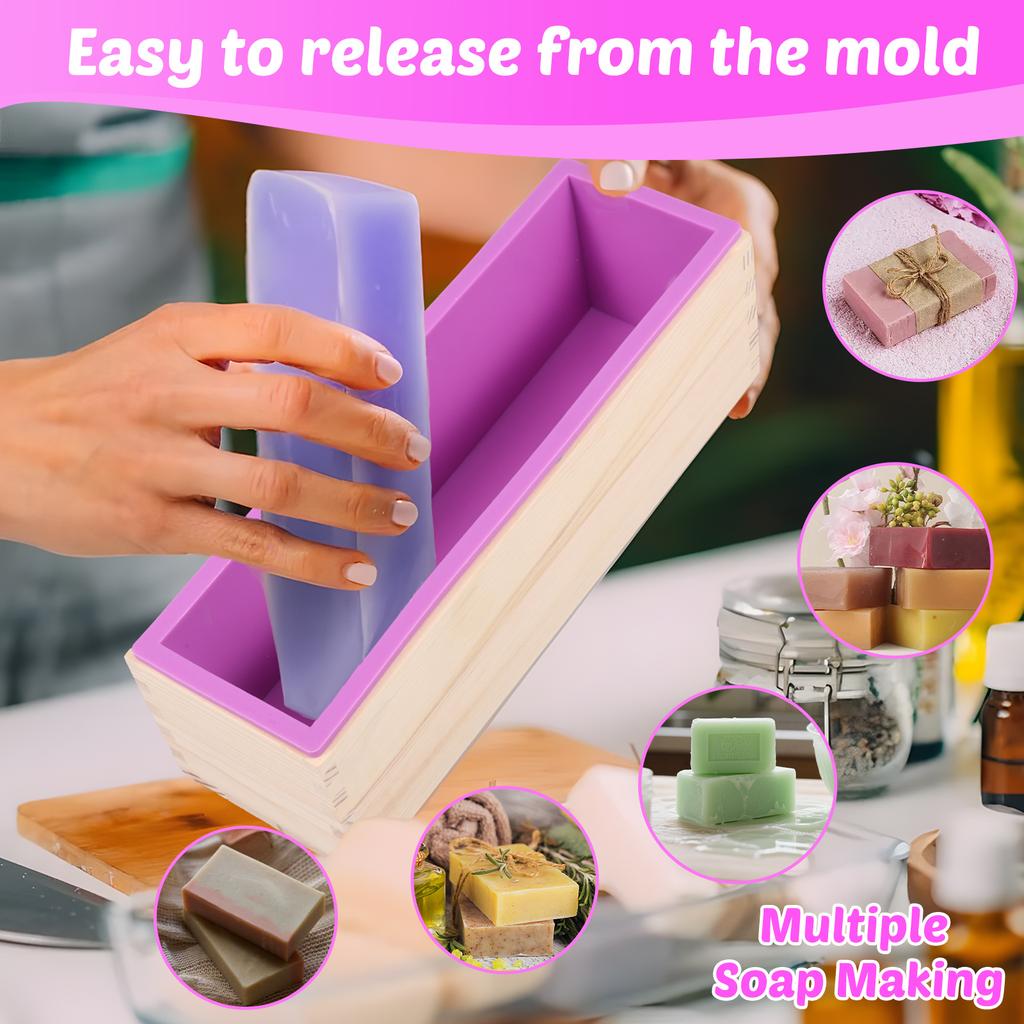 2 Stück Silikon-Seifenform 41oz Rechteckige Silikon-Seifenform mit Holzkiste Leicht zu entformen für Seifenherstellungs-Enthusiasten & Anfänger