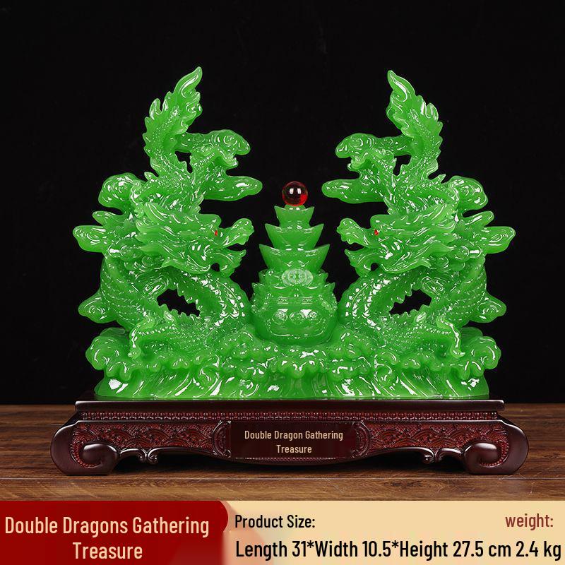 Double Dragon Zodiac: Green Dragon Ornament for Wealth and Prosperity - Perfect for Living Room, Office, Housewarming, or Opening Gifts.