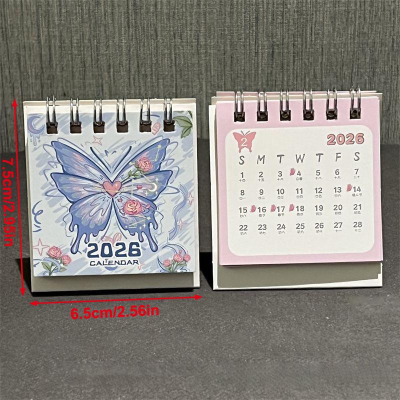 2026 Mini Desk Calendars Cute Butterfly Horse Design Paper Monthly Planner Daily Office & Personal Planning Cute Desk Decor
