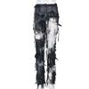 Neue Damen Herbst Tie-Dye Ausgefranste Jeans, Distressed Design Boho Streetwear Lässige Denim-Hose mit Fransen-Saum, Künstlerische Baggy-Hose