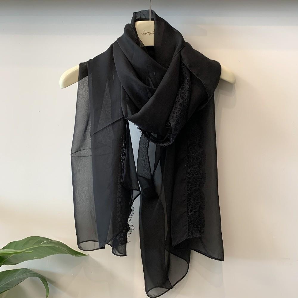 Lace Trimmed Lace Splicing Scarf Thin Beach Shawl Wraps Elegant Chiffon Scarf