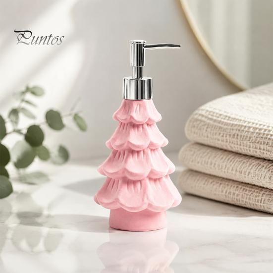 Cute Holiday Bathroom Accessories Christmas Tree Soap Dispenser, Flocking Effect Refillable Lotion Flocked Decor for Sink Pump Bottle, Reusable