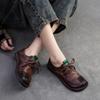 Johnature Genuine Leather Soft Sole Women's Shoes Vintage Round Toe Lace-up Versatile Comfortable Flat Shoes