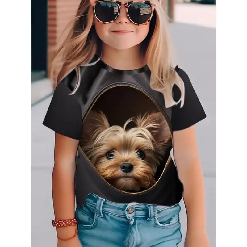 Tricou de damă pentru copii cu mânecă scurtă, la modă, de înaltă calitate, cu model animalier