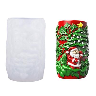 Santa Embossed Cylinder Silicone Candle Mould Food Grade Silicone For Making Candle Soap Chocolate Holiday Decoration