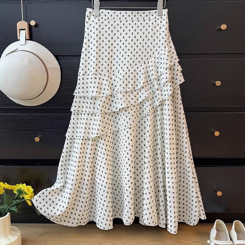 

Qooth French Polka Dot A Line Skirt Asymmetrical Ruffles Mermaid Skirts Elegant Casual Slimming Skirts QT2601 One Size белый