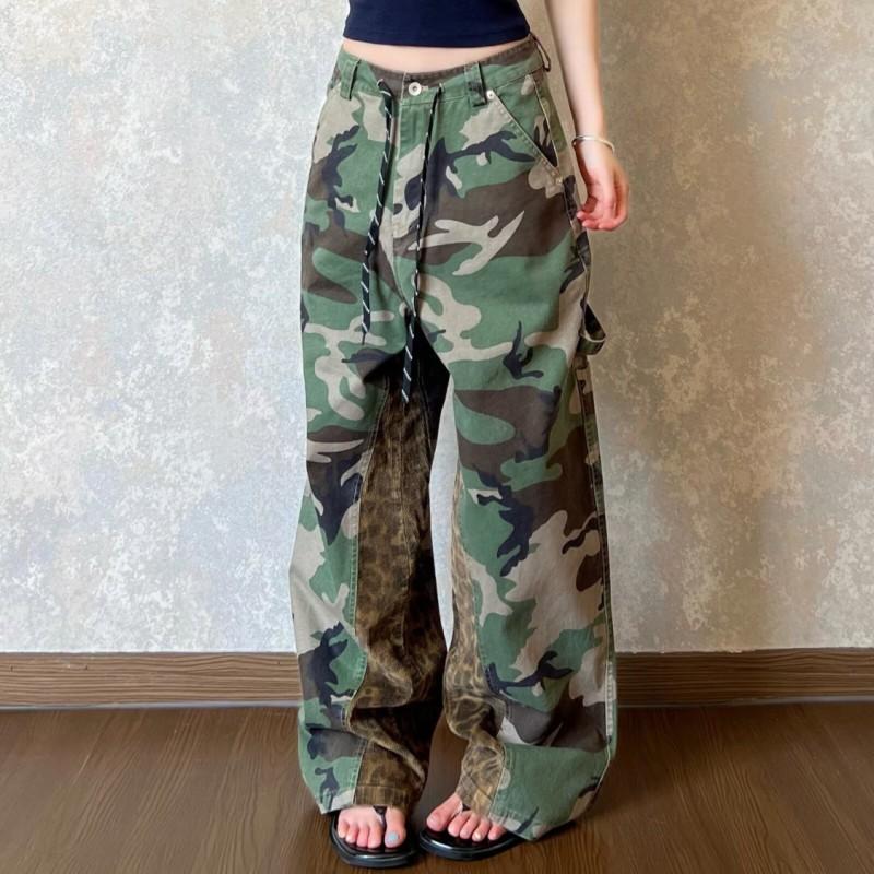 Mens Relaxed Fit Camo Washed Denim Jeans Straight Leg Casual Pants Fall