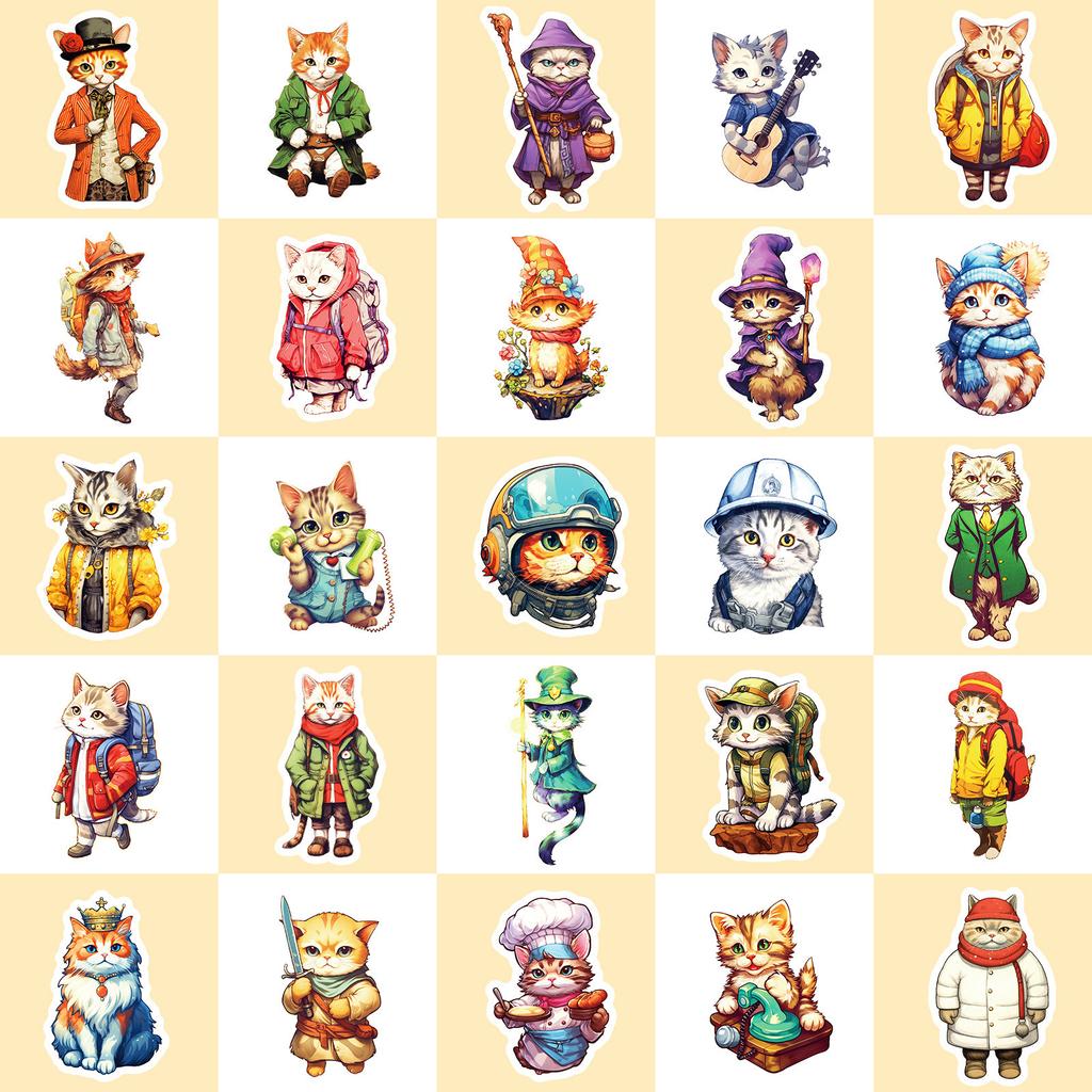 50 Cat Head Stickers with Cool and Handsome Anthropomorphic Cat Stickers with Hats Cat Words and Cats Series Cat Decorations