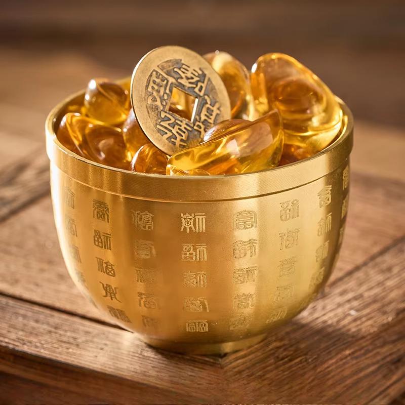 1/2/3pcs Home Decor Hundred Blessings Cup Copper Attract Wealth Good Luck Treasure Cup Desktop Small Ornament Meaningful Gifts