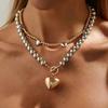 IngeSight.Z 2Pcs/Set Trendy Handmade Beaded Love Heart Pendant Choker Necklace Women Punk Clavicle OT Chain Party Jewelry Gifts