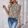 Summer Women's Shirt Retro Ethnic Style Print Short-sleeved Top Art Color T-shirt
