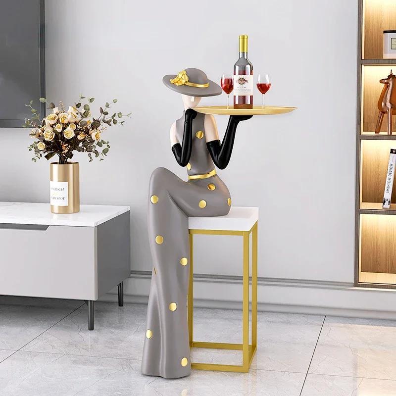 Nordic home decoration girl sculpture art abstract figure statue large floor tray living room porch accessories