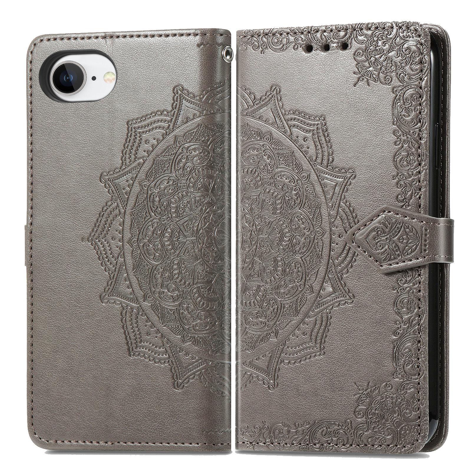 

For iPhone 16e Wallet Case Mandala Flower Leather Phone Cover Stand Blue