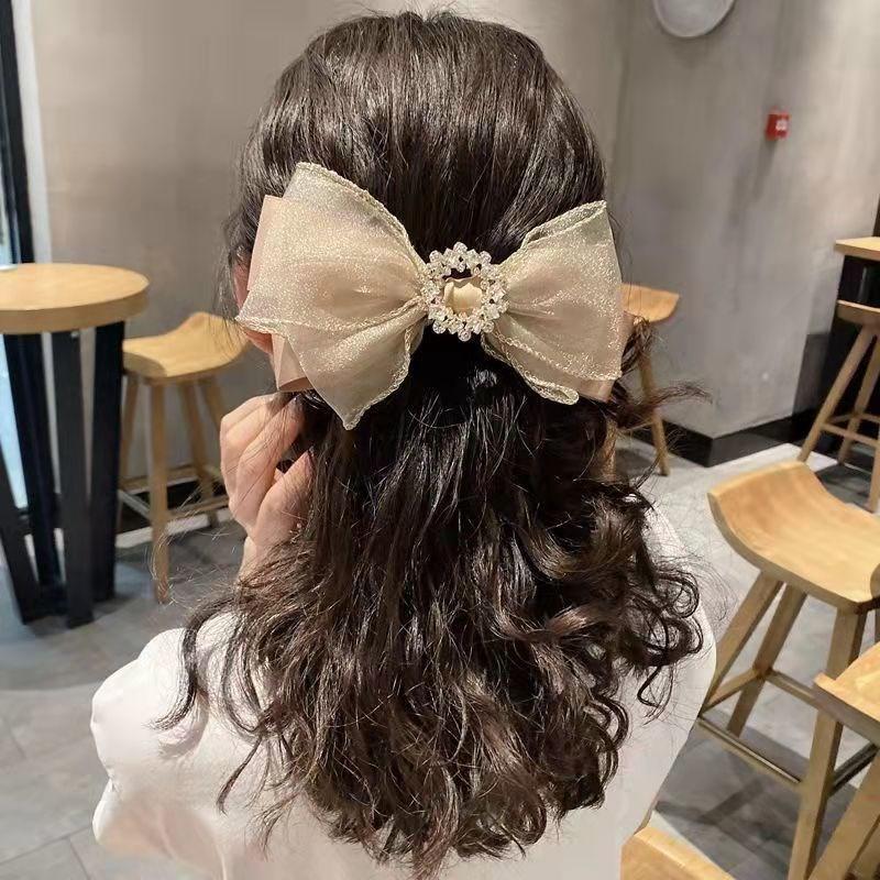 Fermaglio per capelli a fiocco con strass in organza alla moda per acconciature sulla nuca Fermaglio Eleganti Accessori per Capelli per Donne