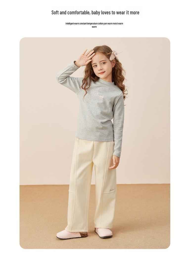Girls' Fleece-Lined Sweatpants: Warm, Thick, Versatile Autumn/Winter Pants for Big Kids