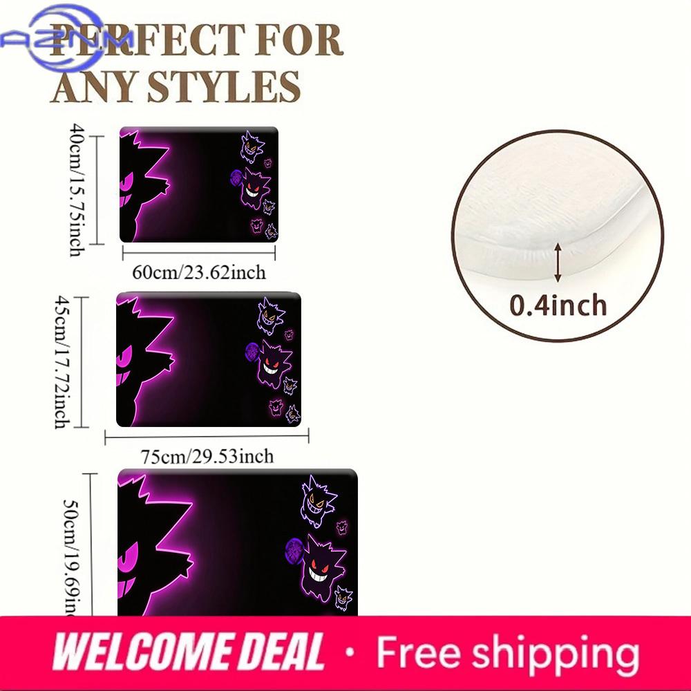 Anime Pokemon Gengar Purple Neon Style Print Non-slip Doormat, Soft Absorbent Floor Rug for Home Decor