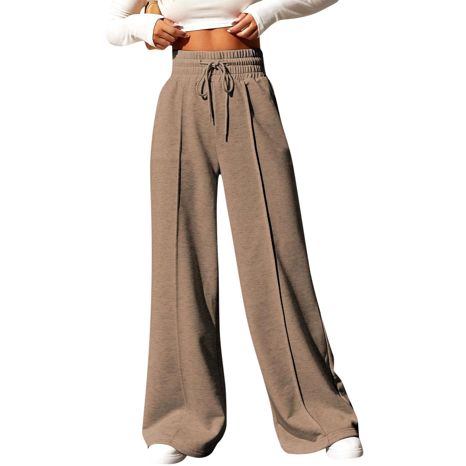 Women s Fashion Colour Drawstring High Waist Wide Leg Pants Casual Sweatpants L верблюд